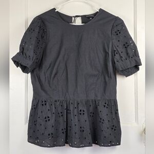 Who What Wear Black Cottagecore Eyelet Top Size L